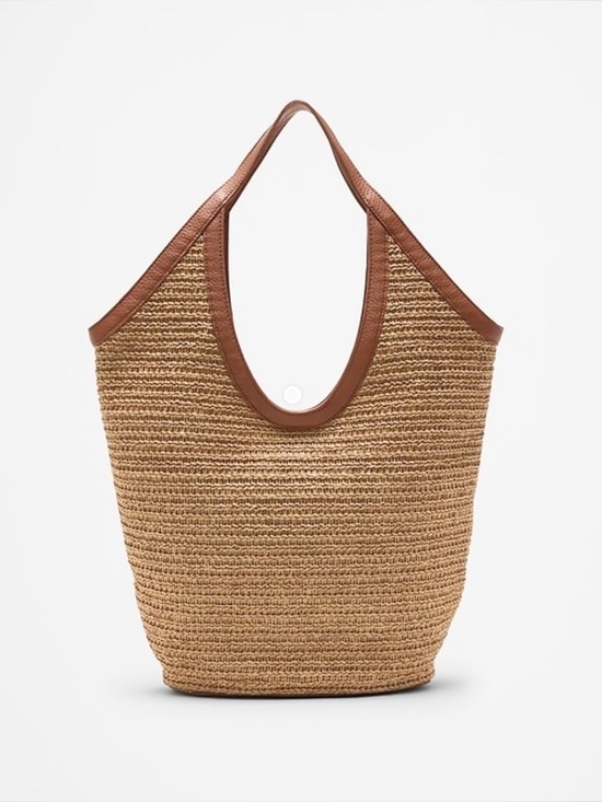 🆕- Banana Republic- Woven Hobo Straw Tote Bag with Brown Trim - Picture 9 of 9